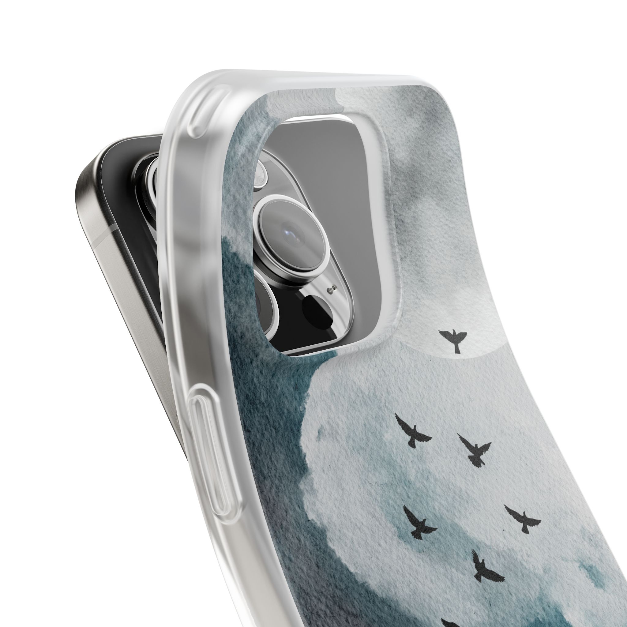 Enchanting Moon & Birds Flexi Case - Watercolor Sky Design - Image 234