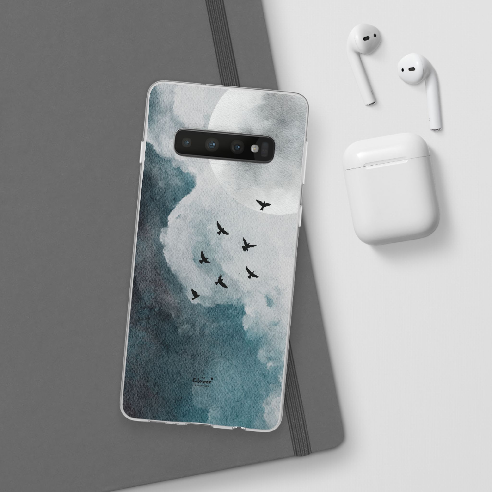Enchanting Moon & Birds Flexi Case - Watercolor Sky Design - Image 6