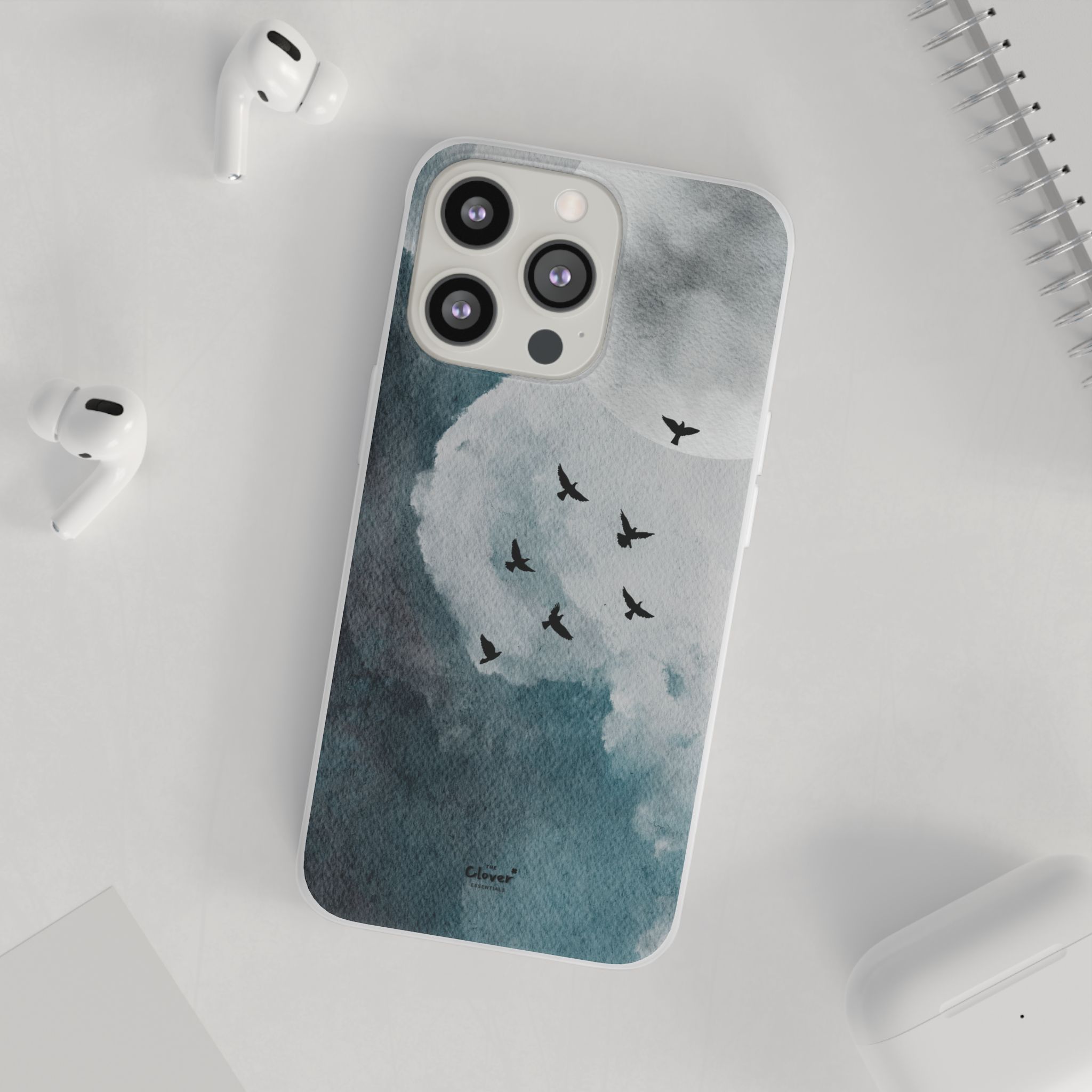 Enchanting Moon & Birds Flexi Case - Watercolor Sky Design - Image 96
