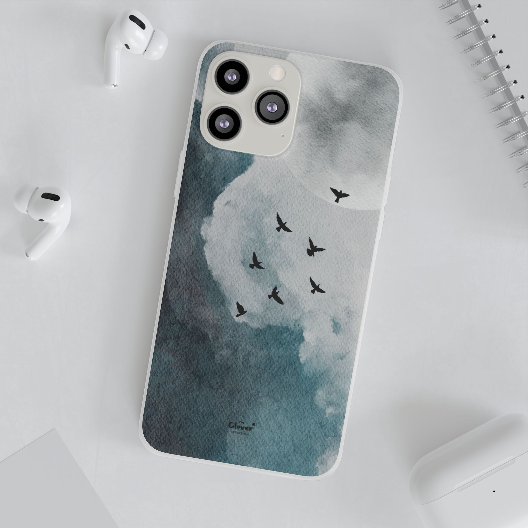 Enchanting Moon & Birds Flexi Case - Watercolor Sky Design - Image 92