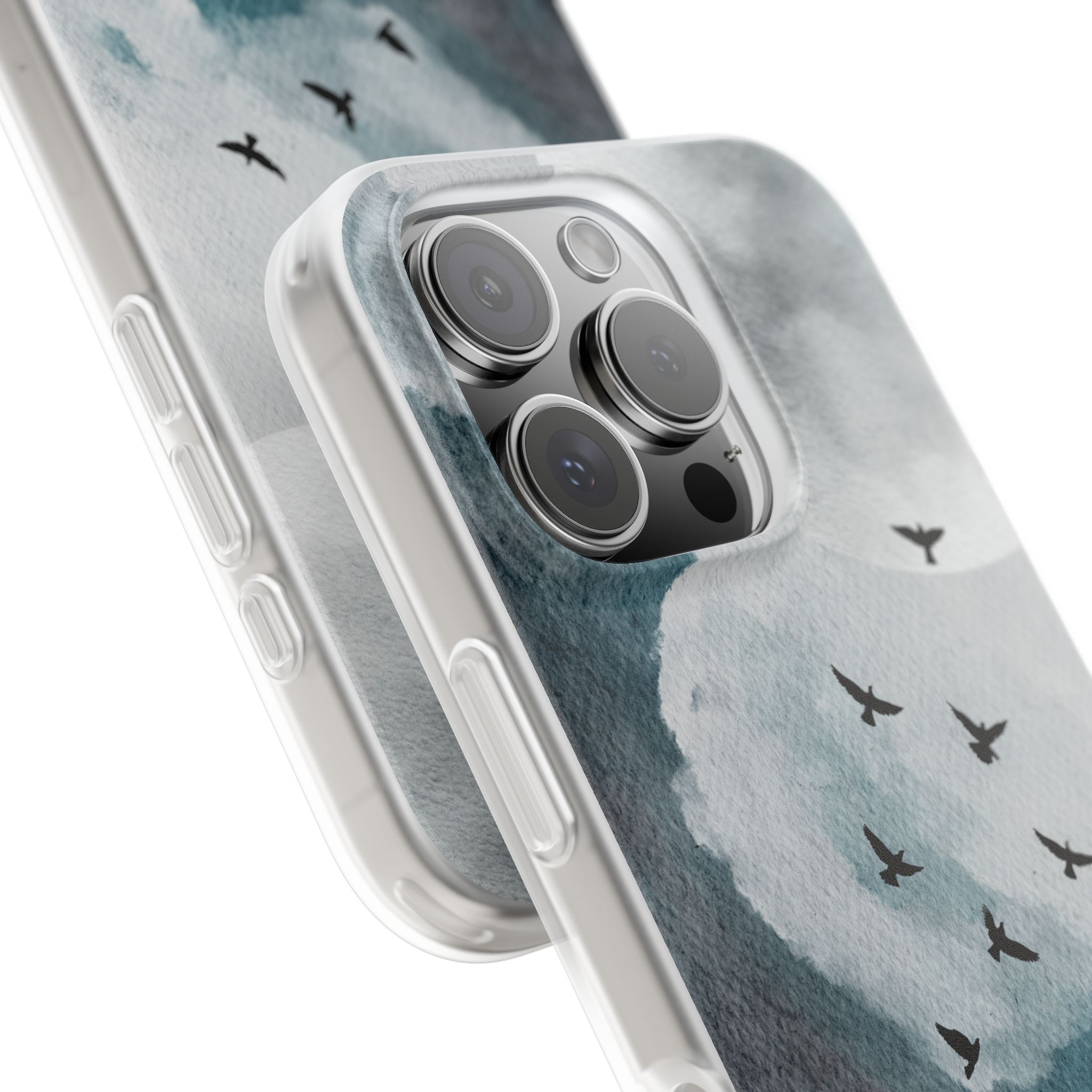 Enchanting Moon & Birds Flexi Case - Watercolor Sky Design - Image 233