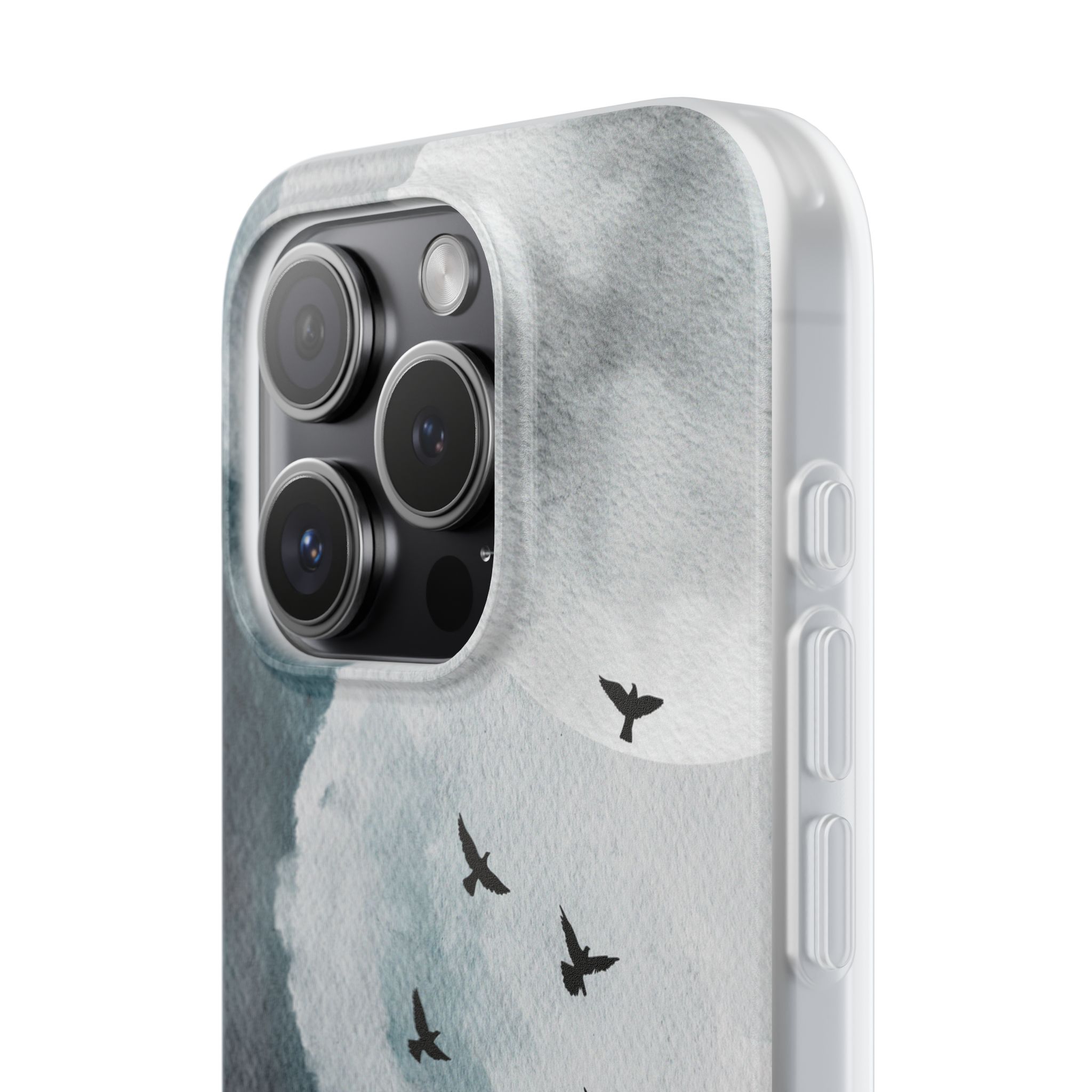 Enchanting Moon & Birds Flexi Case - Watercolor Sky Design - Image 207
