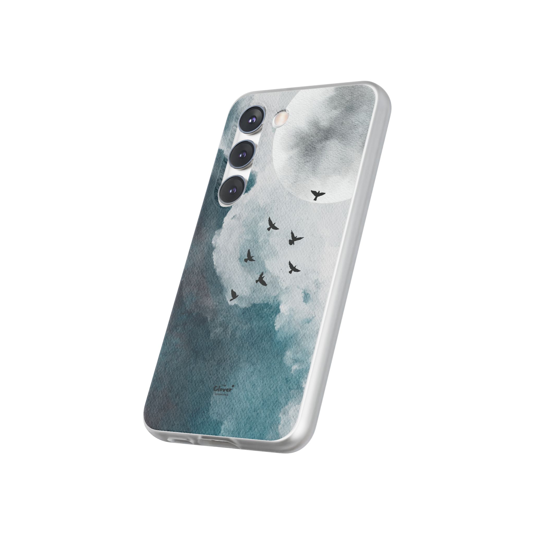 Enchanting Moon & Birds Flexi Case - Watercolor Sky Design - Image 163