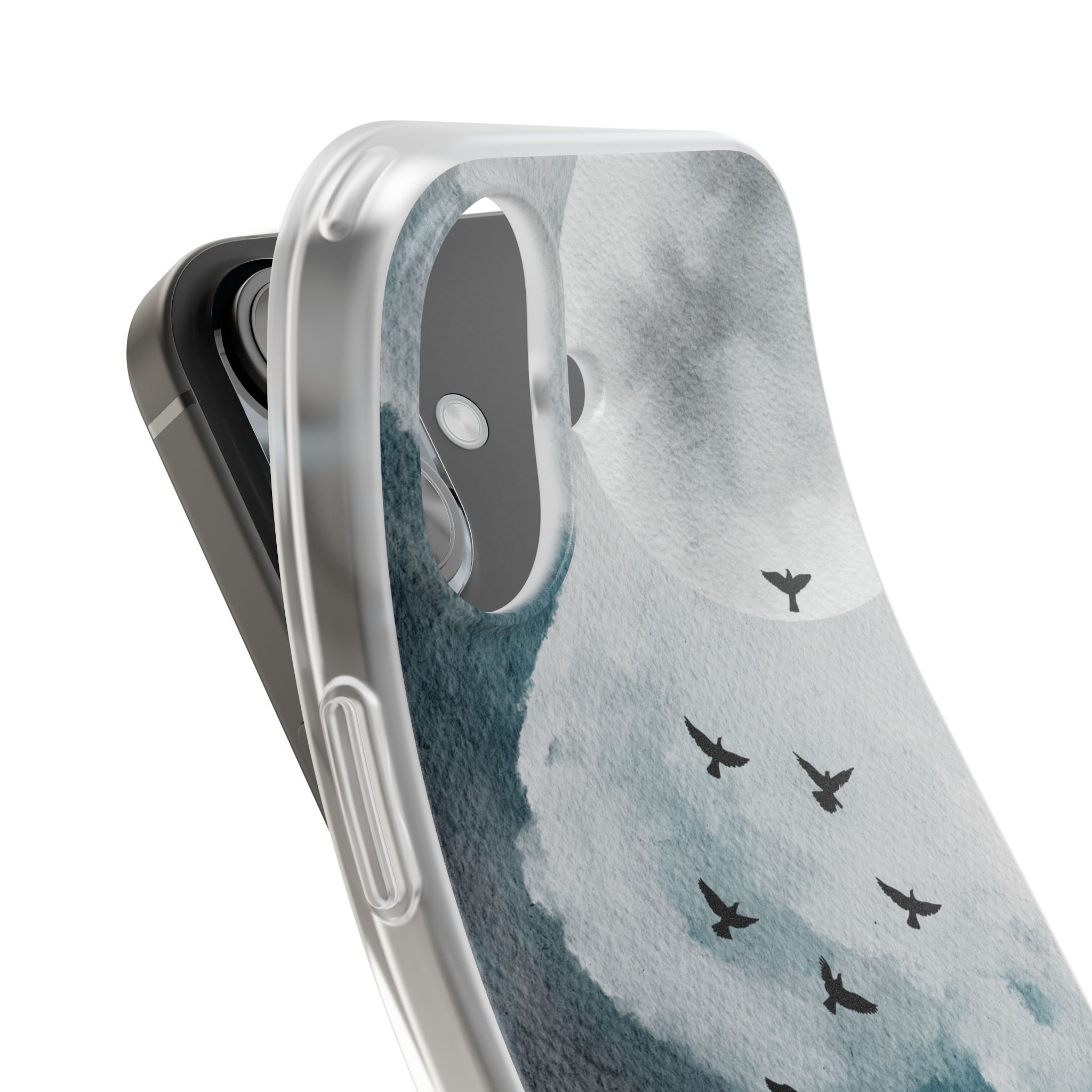 Enchanting Moon & Birds Flexi Case - Watercolor Sky Design - Image 237