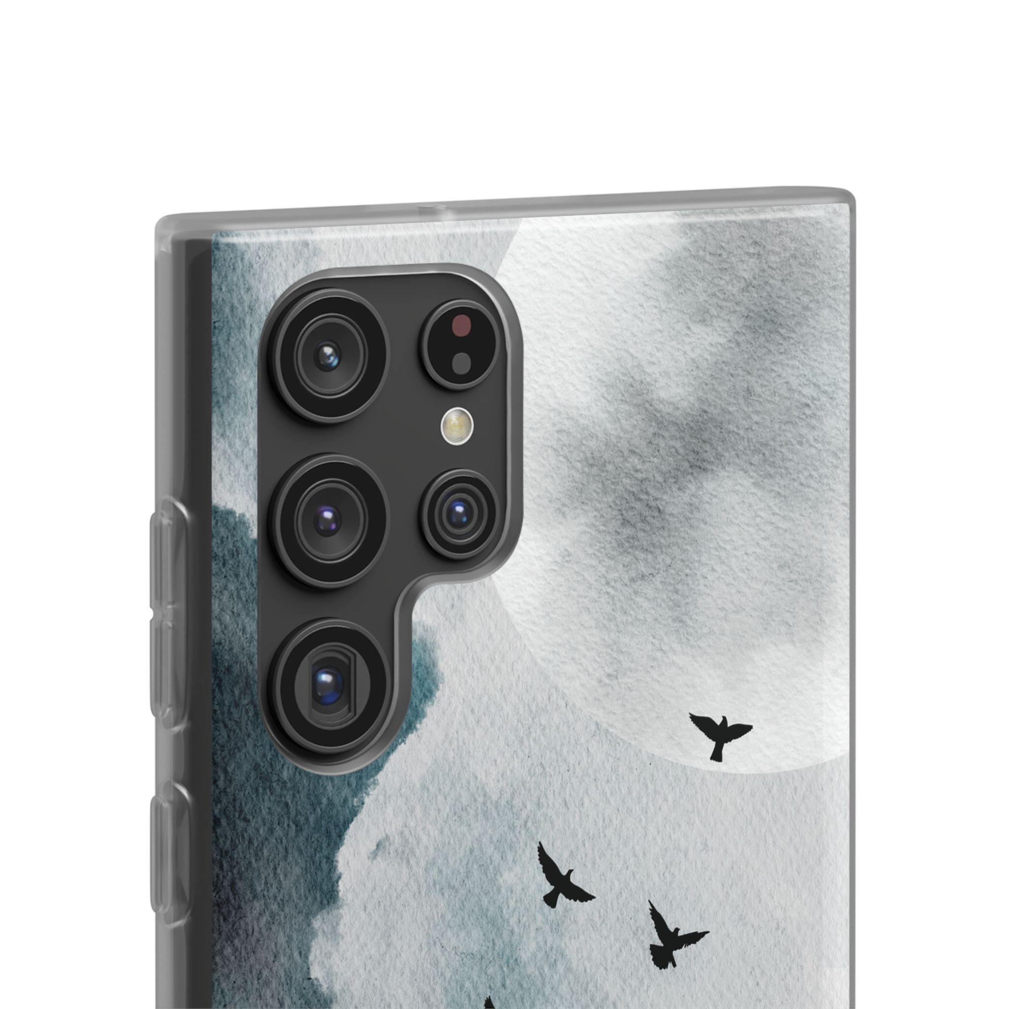Enchanting Moon & Birds Flexi Case - Watercolor Sky Design - Image 132