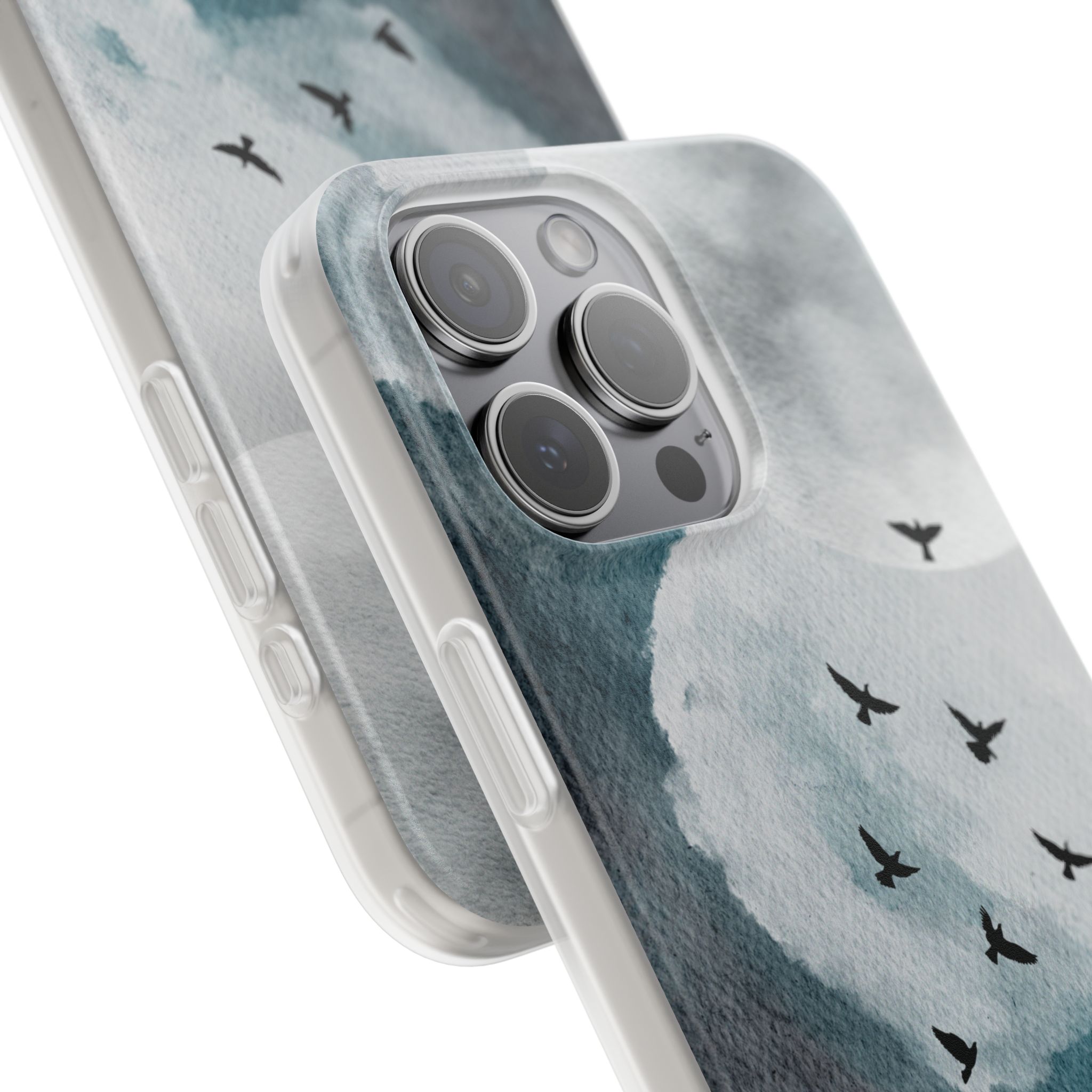 Enchanting Moon & Birds Flexi Case - Watercolor Sky Design - Image 214