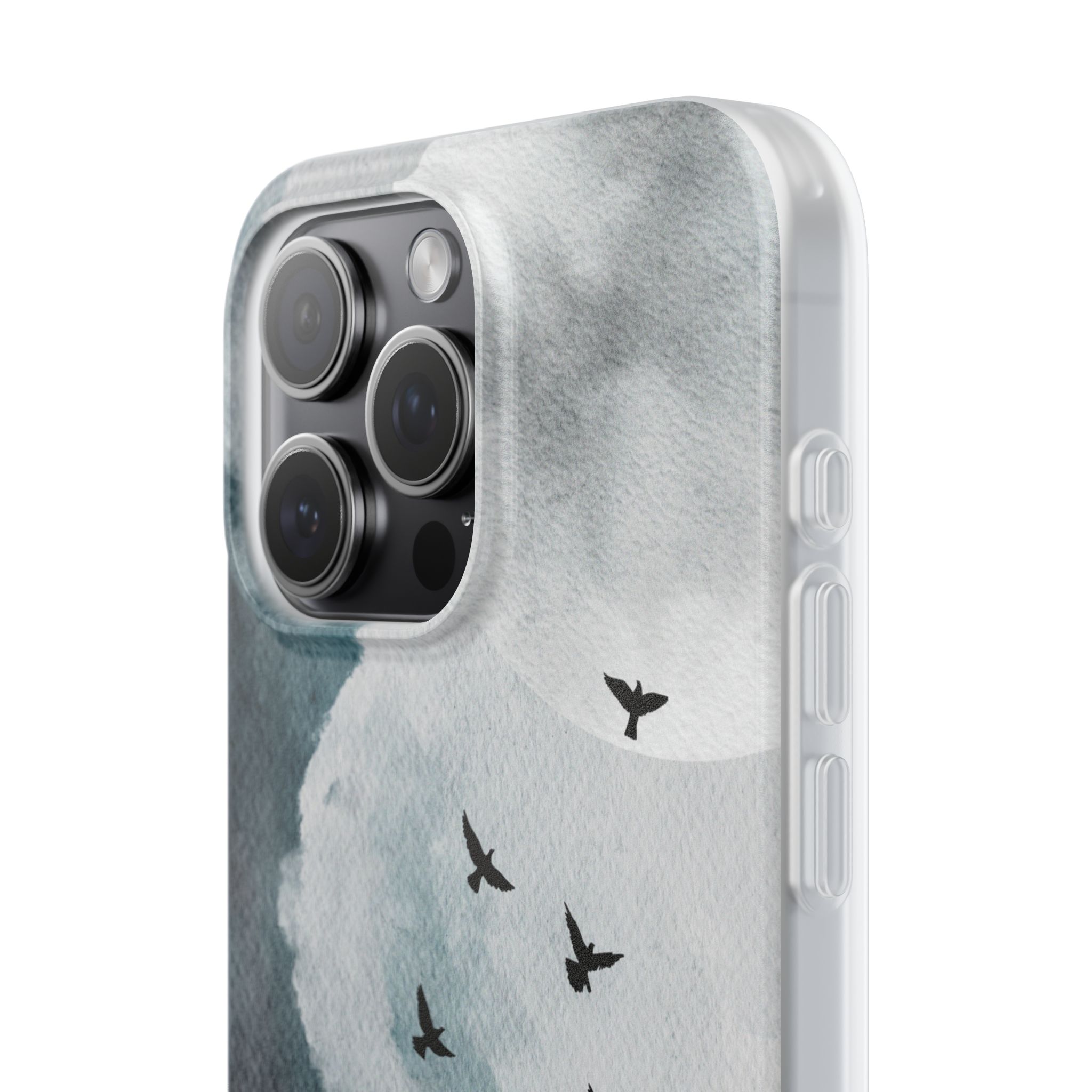 Enchanting Moon & Birds Flexi Case - Watercolor Sky Design - Image 215