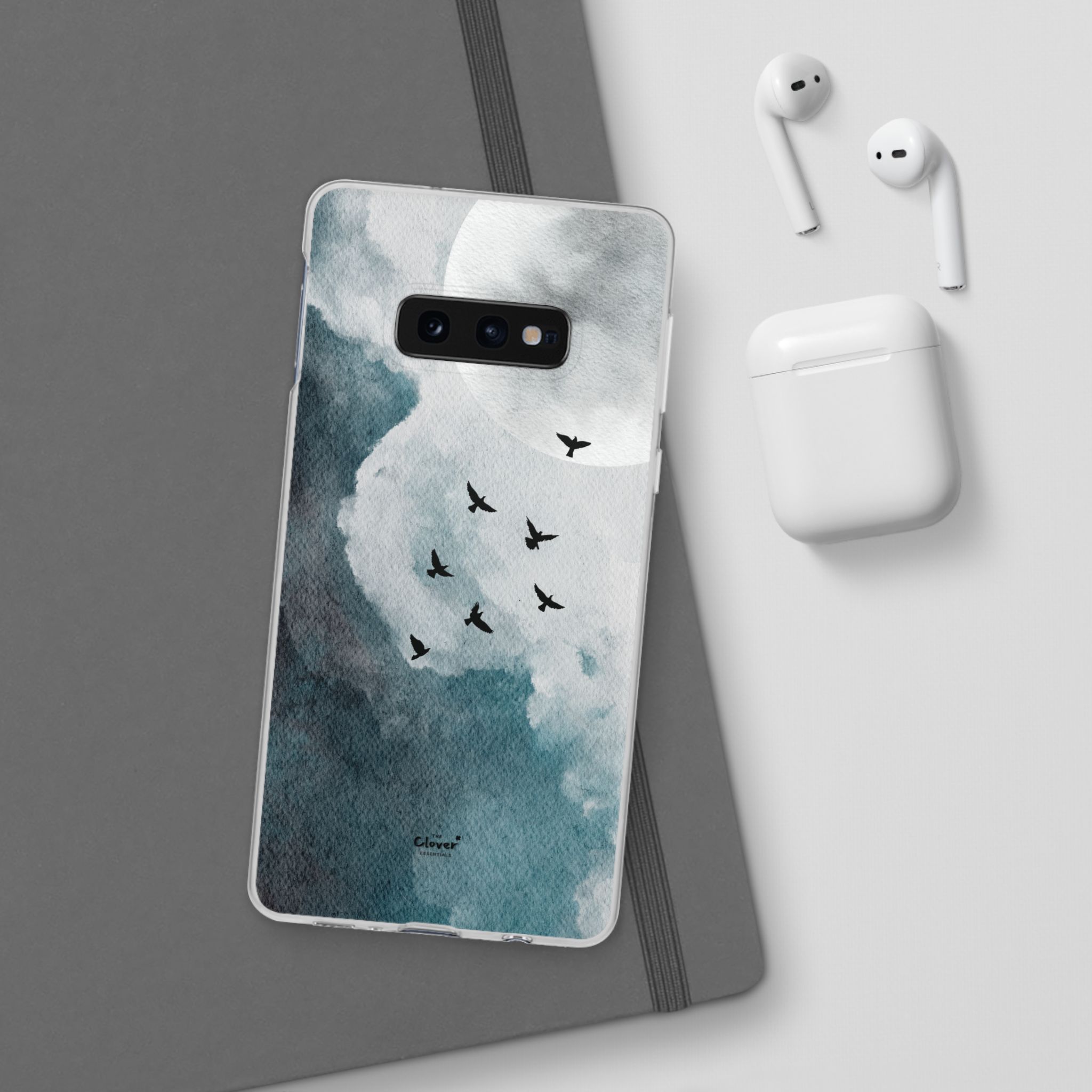Enchanting Moon & Birds Flexi Case - Watercolor Sky Design - Image 9