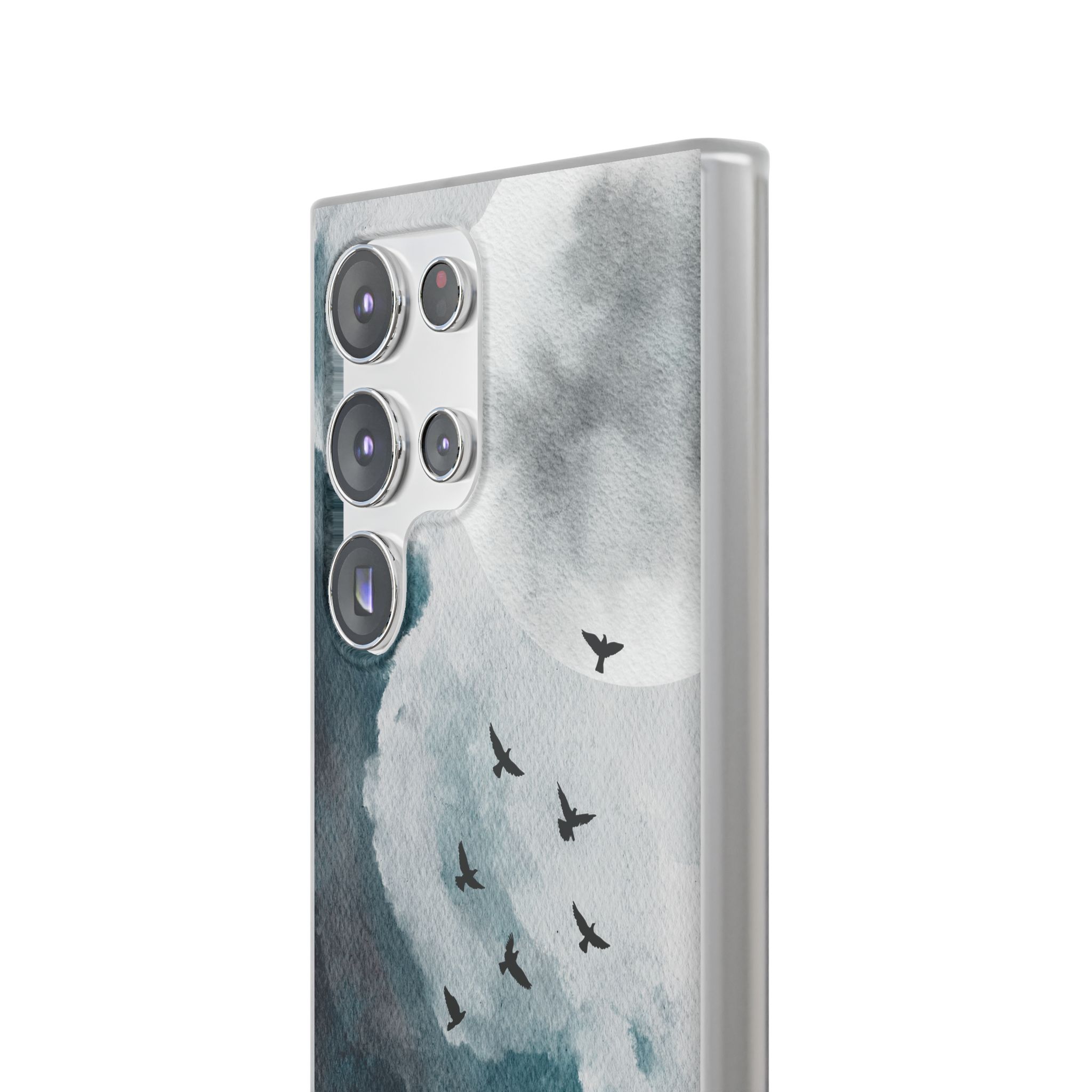 Enchanting Moon & Birds Flexi Case - Watercolor Sky Design - Image 197