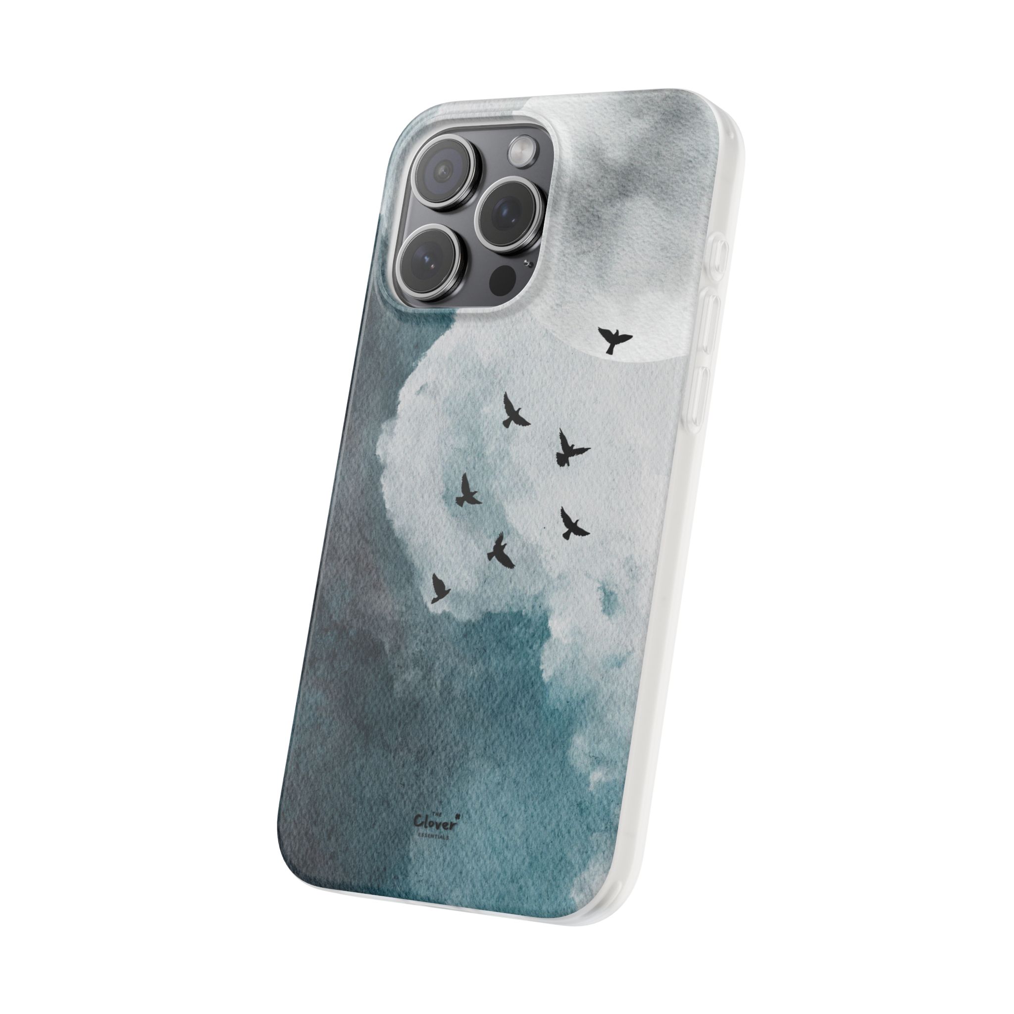 Enchanting Moon & Birds Flexi Case - Watercolor Sky Design - Image 213