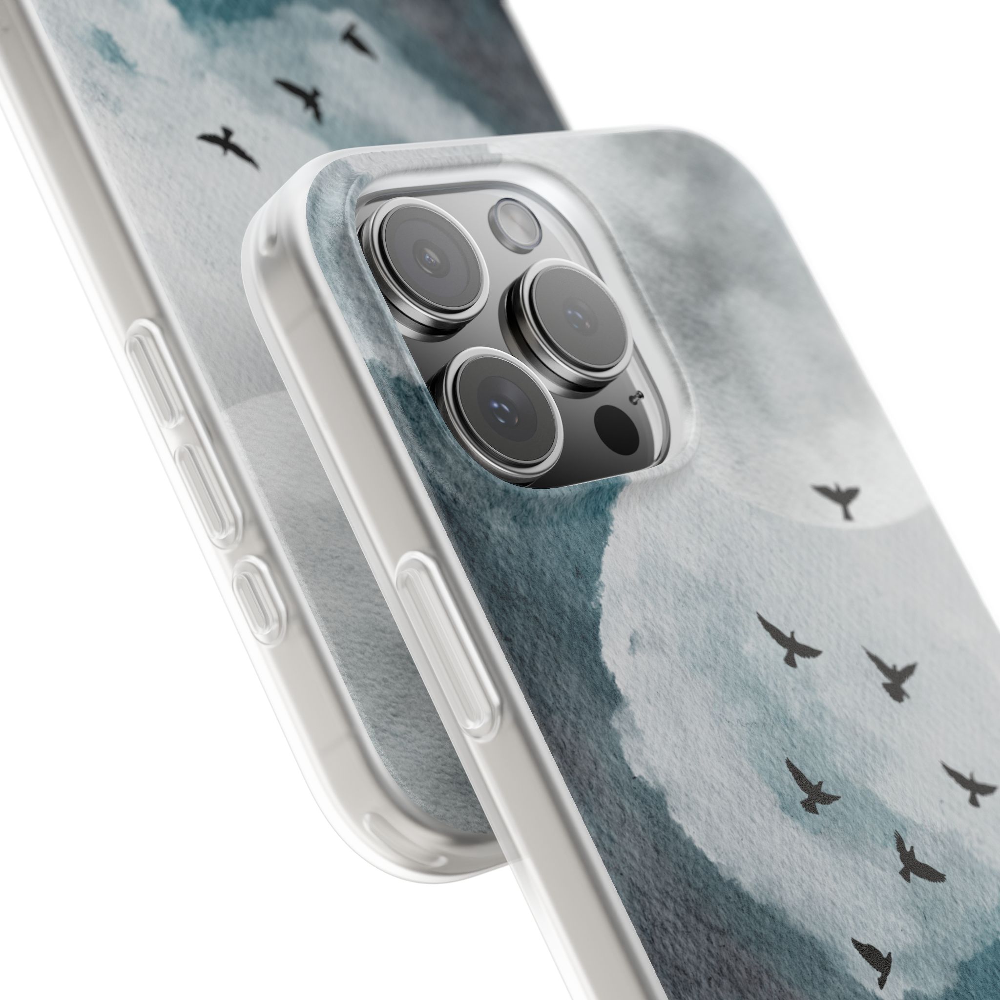 Enchanting Moon & Birds Flexi Case - Watercolor Sky Design - Image 2