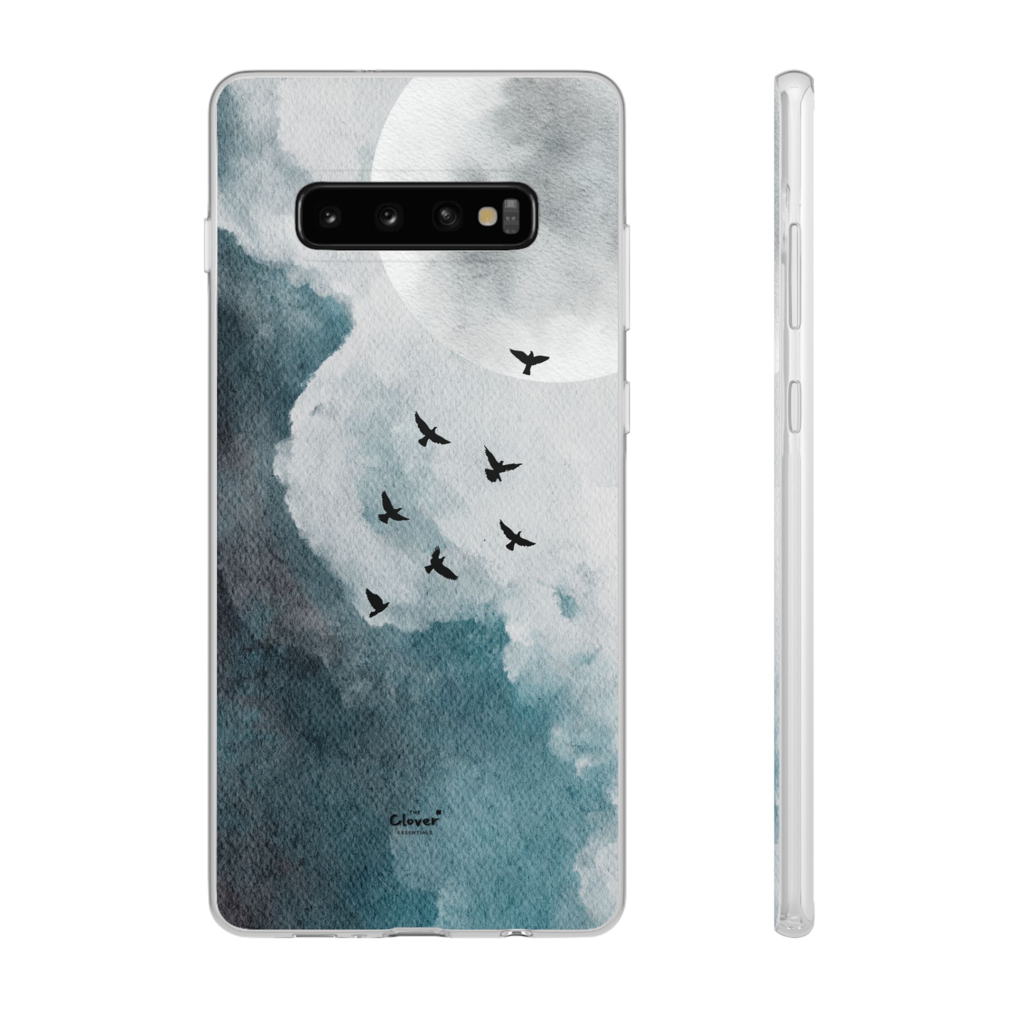 Enchanting Moon & Birds Flexi Case - Watercolor Sky Design - Image 62