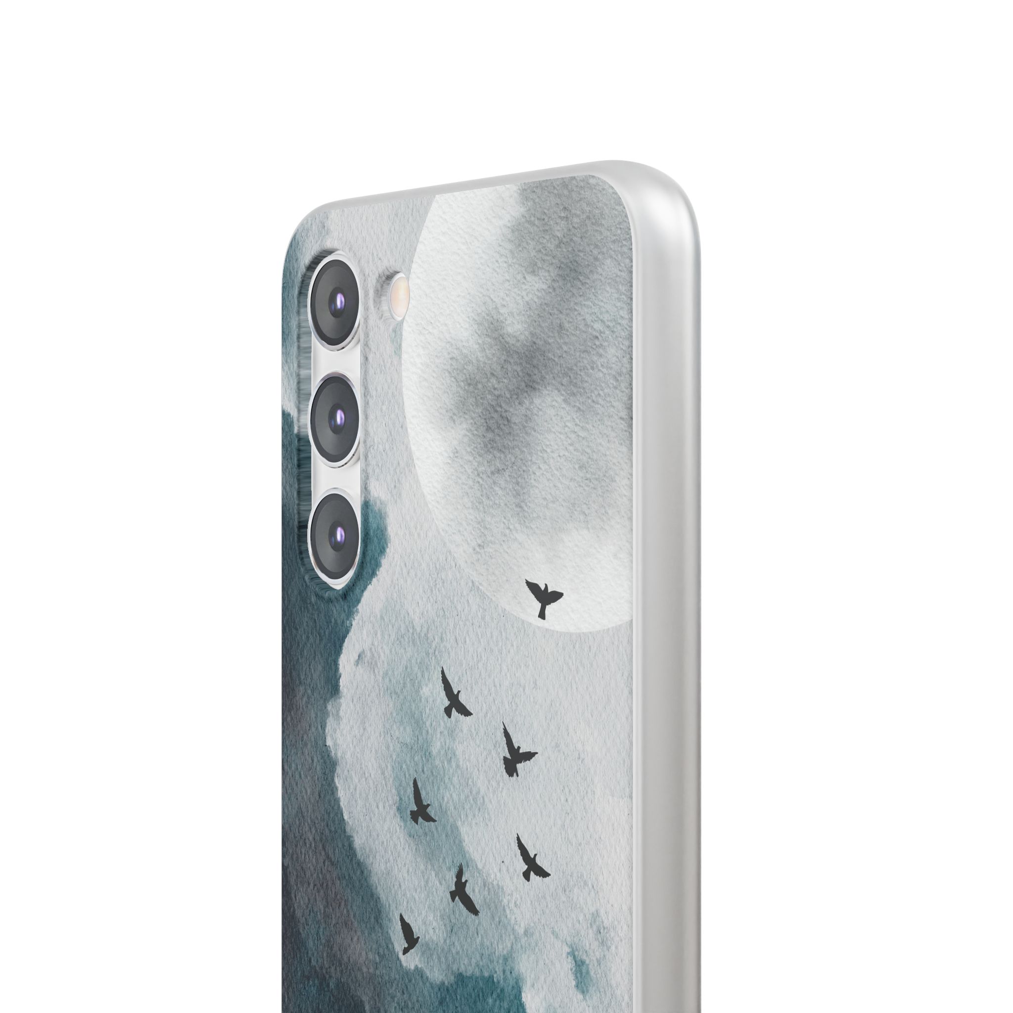 Enchanting Moon & Birds Flexi Case - Watercolor Sky Design - Image 165