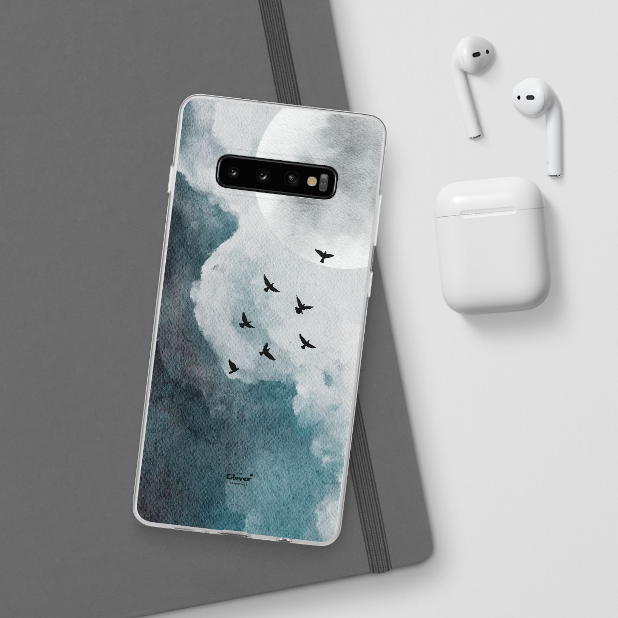 Enchanting Moon & Birds Flexi Case - Watercolor Sky Design - Image 64