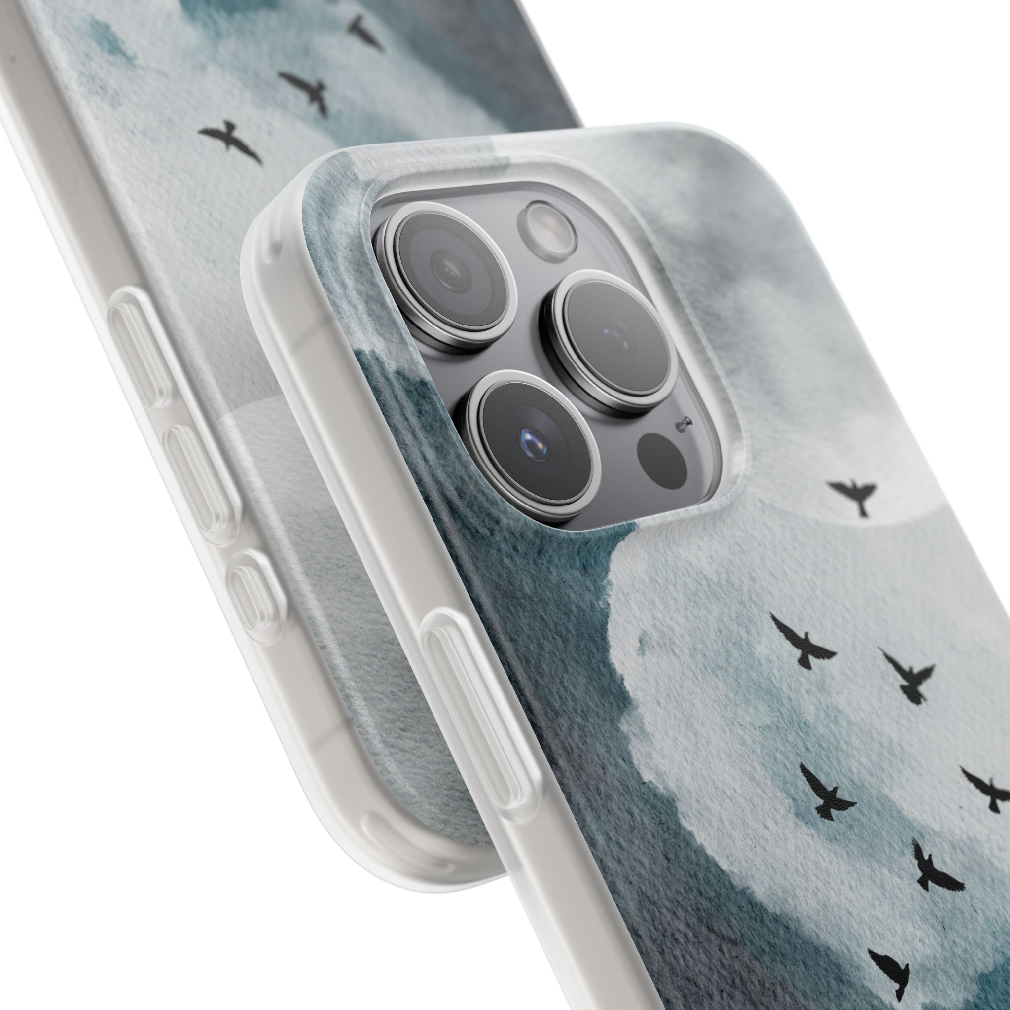 Enchanting Moon & Birds Flexi Case - Watercolor Sky Design - Image 222