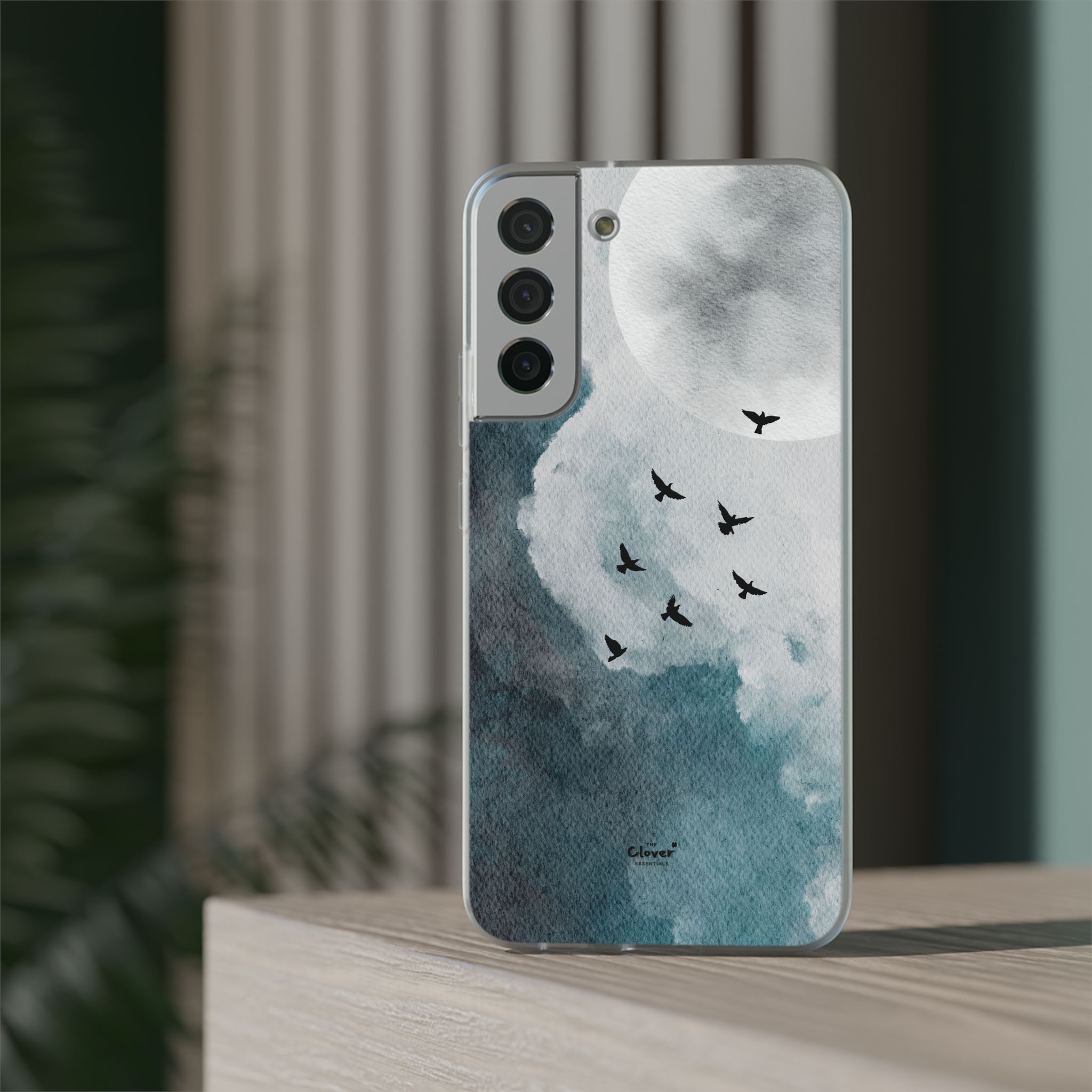 Enchanting Moon & Birds Flexi Case - Watercolor Sky Design - Image 140