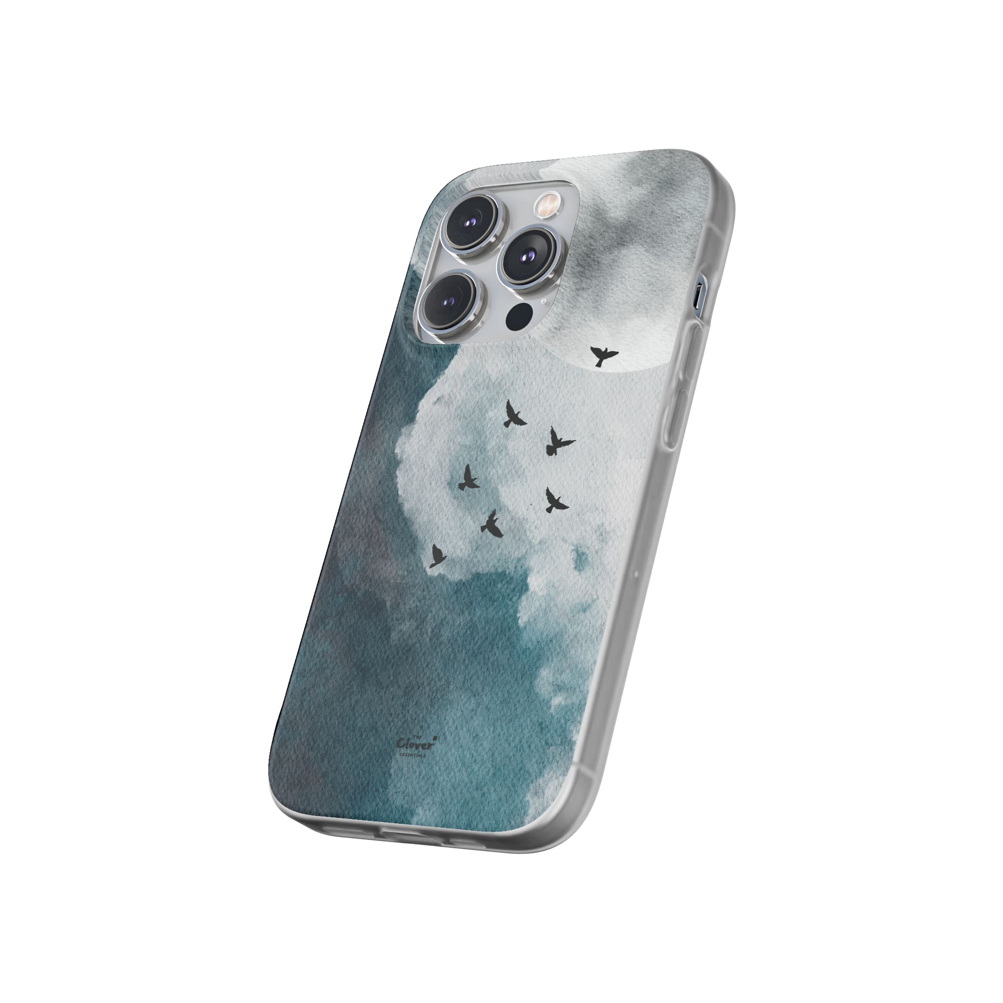 Enchanting Moon & Birds Flexi Case - Watercolor Sky Design - Image 179