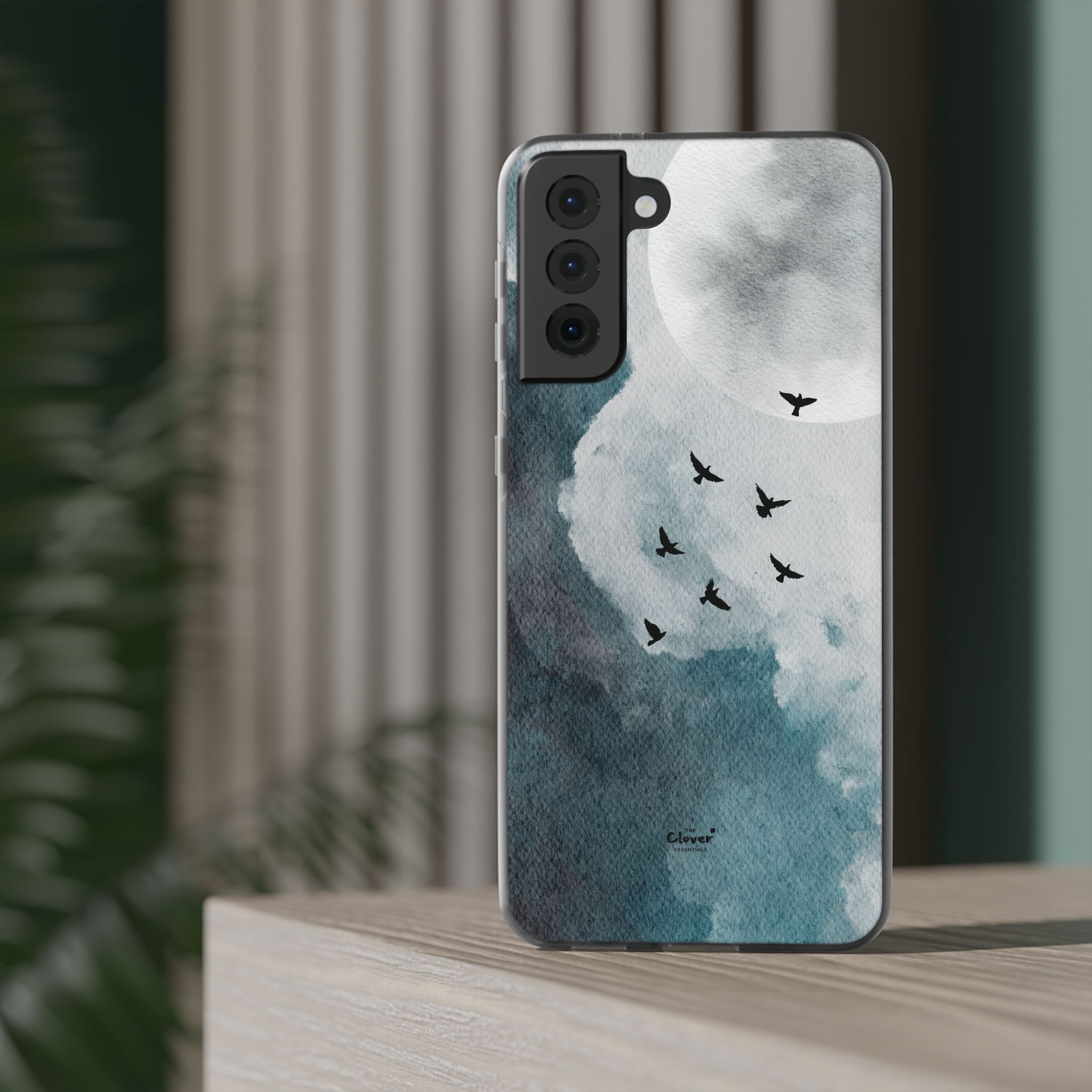 Enchanting Moon & Birds Flexi Case - Watercolor Sky Design - Image 107