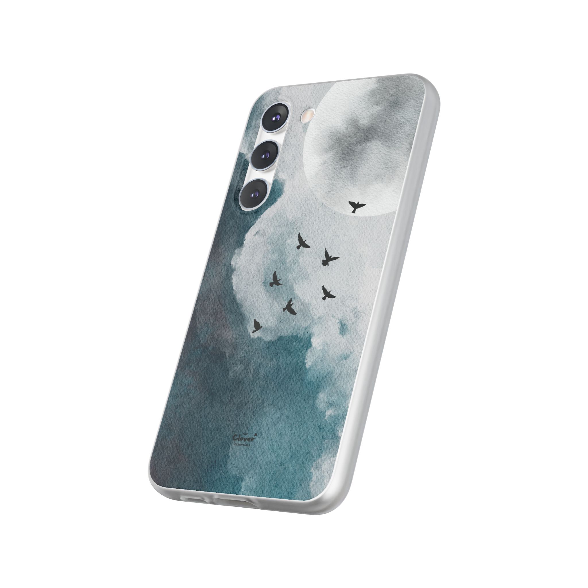 Enchanting Moon & Birds Flexi Case - Watercolor Sky Design - Image 167