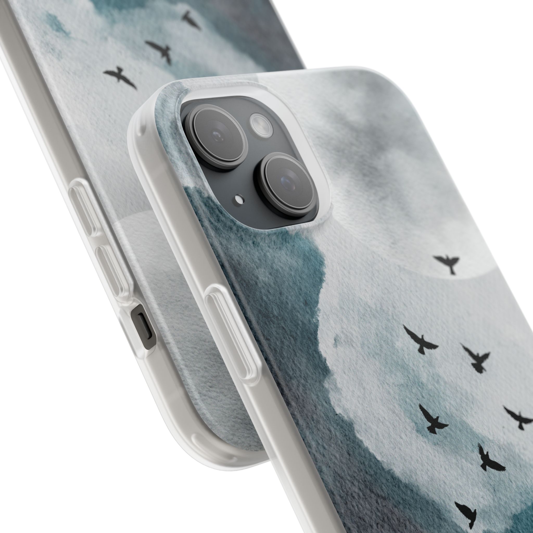Enchanting Moon & Birds Flexi Case - Watercolor Sky Design - Image 226