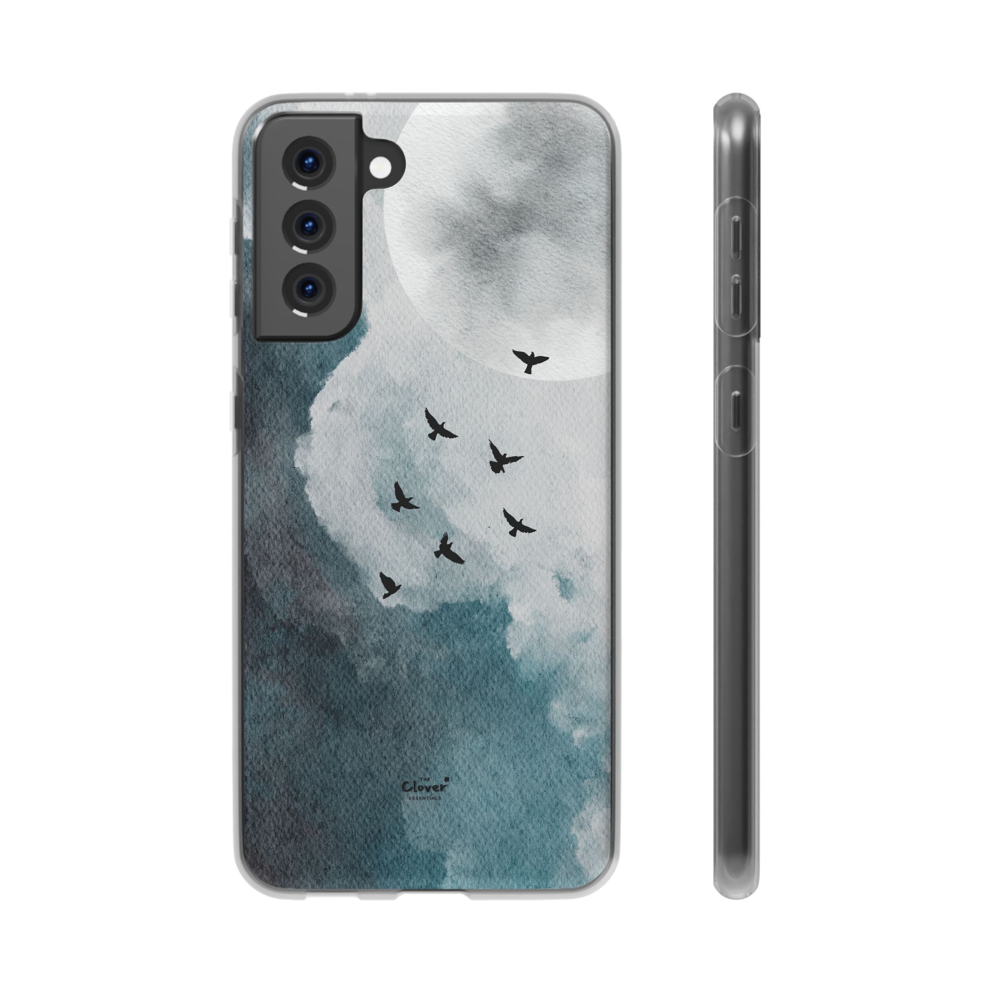 Enchanting Moon & Birds Flexi Case - Watercolor Sky Design - Image 115