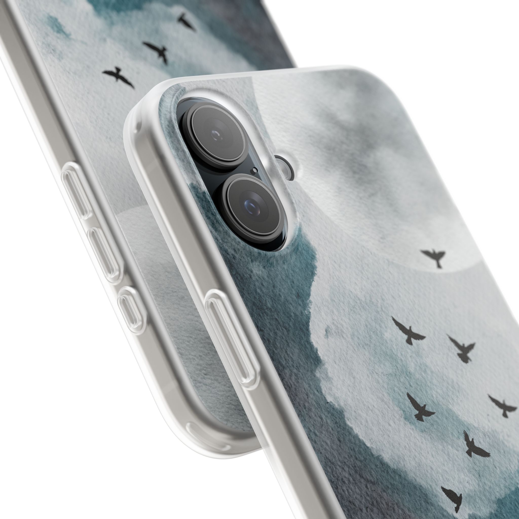 Enchanting Moon & Birds Flexi Case - Watercolor Sky Design - Image 239