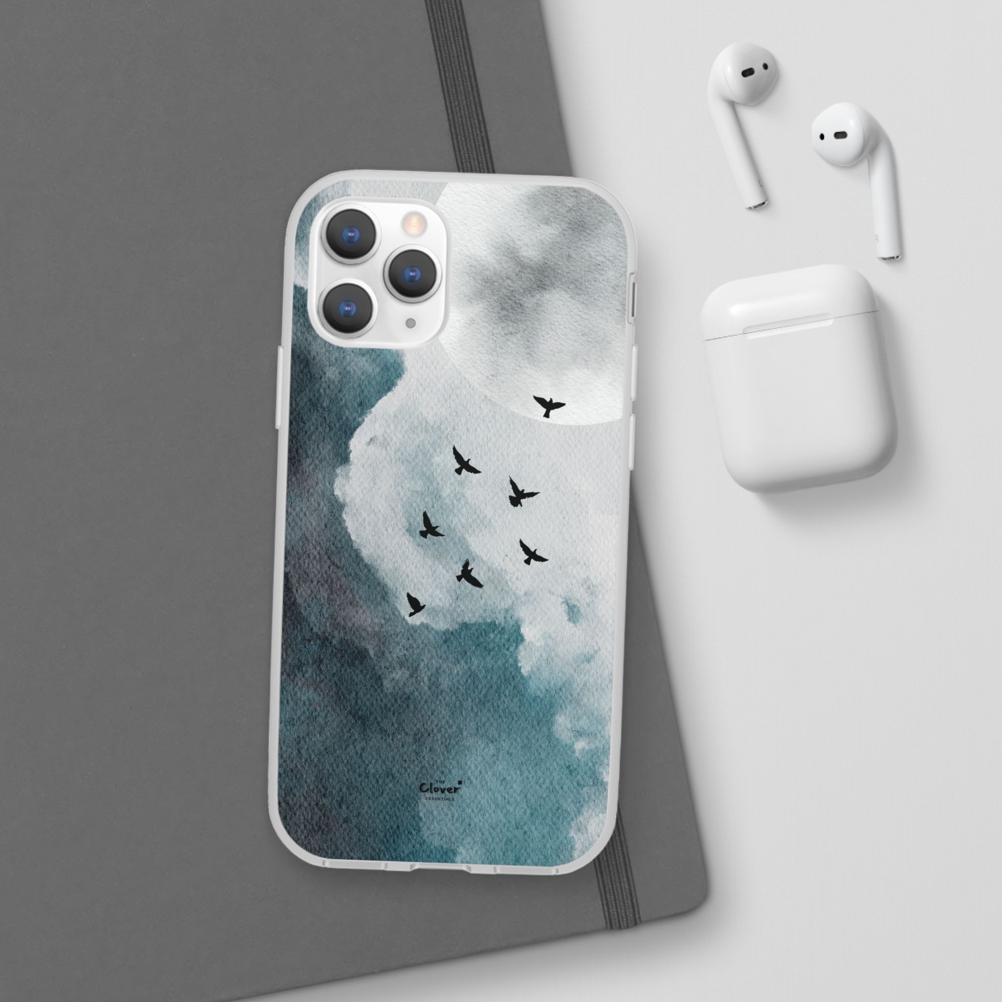 Enchanting Moon & Birds Flexi Case - Watercolor Sky Design - Image 44