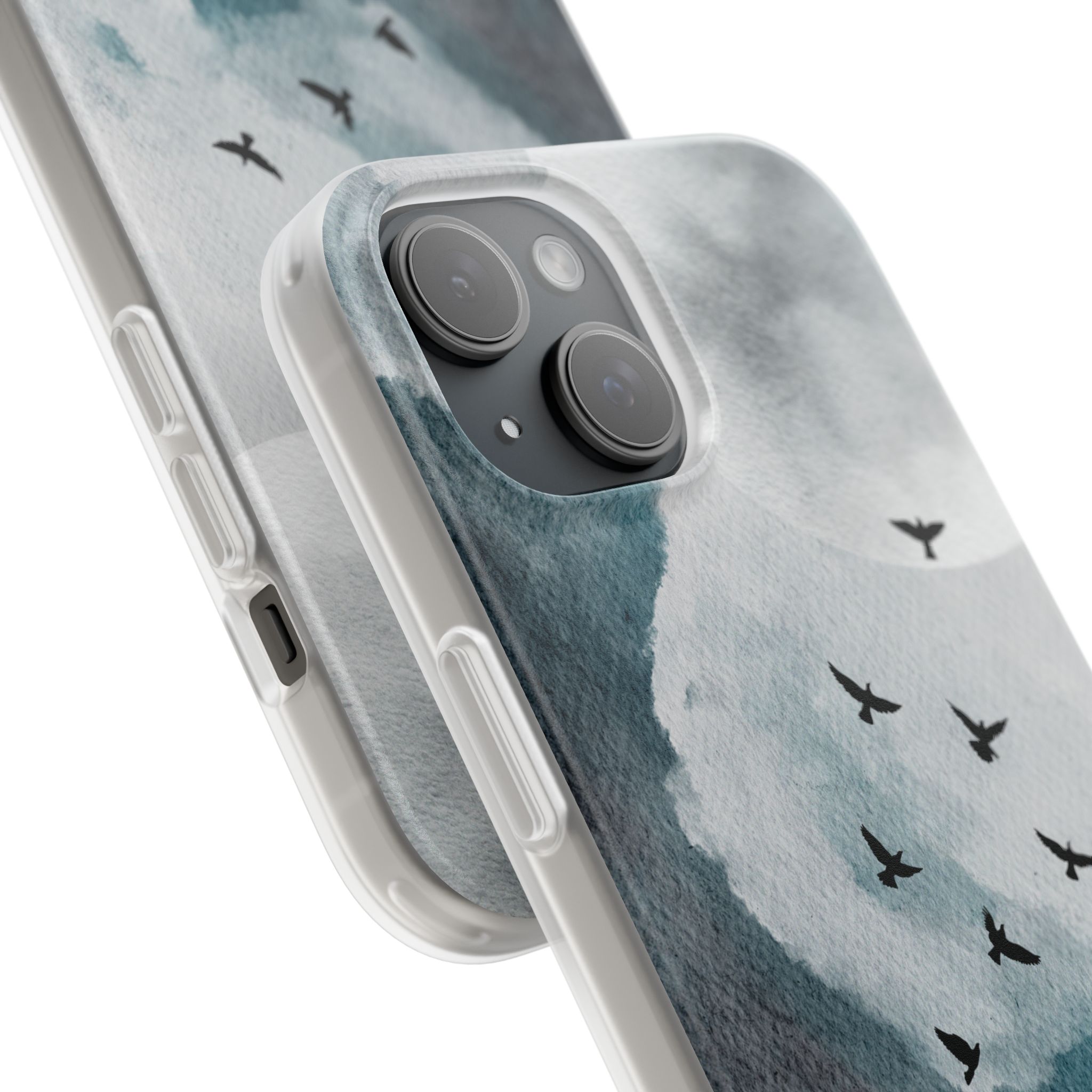 Enchanting Moon & Birds Flexi Case - Watercolor Sky Design - Image 218