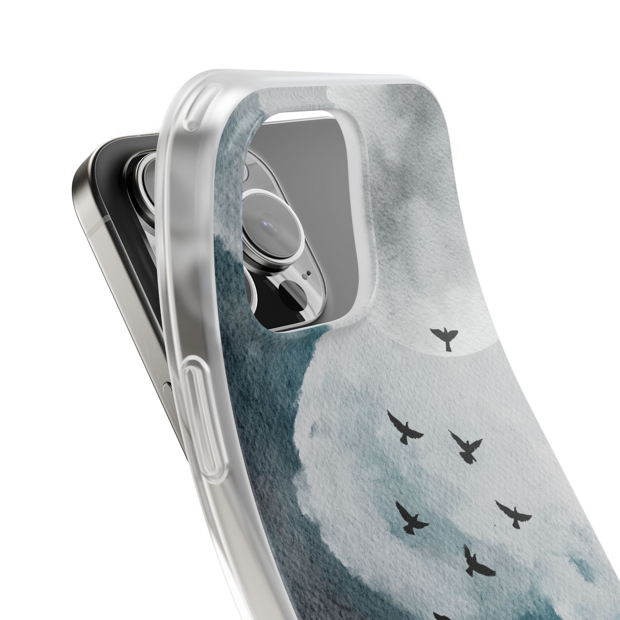 Enchanting Moon & Birds Flexi Case - Watercolor Sky Design - Image 3