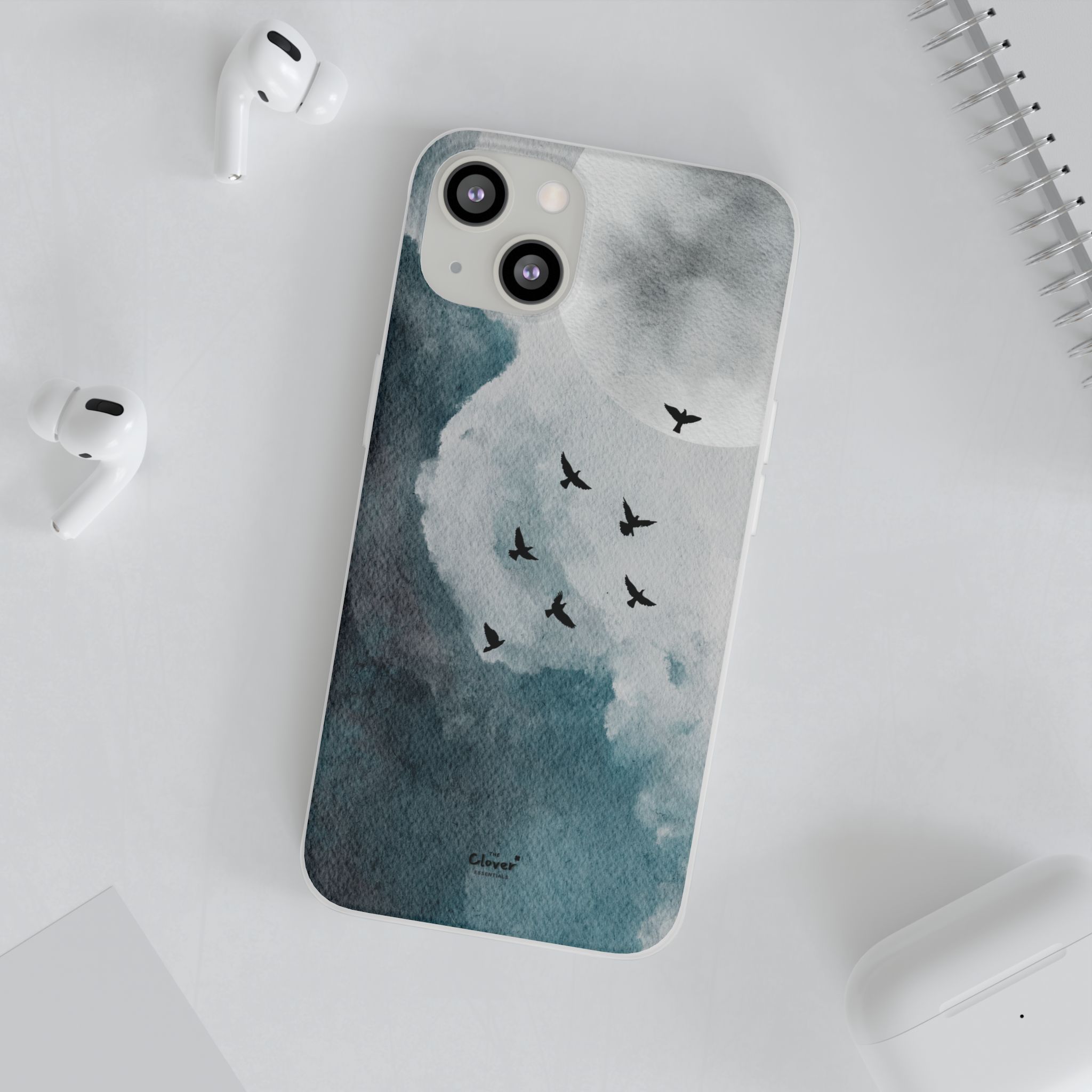 Enchanting Moon & Birds Flexi Case - Watercolor Sky Design - Image 100