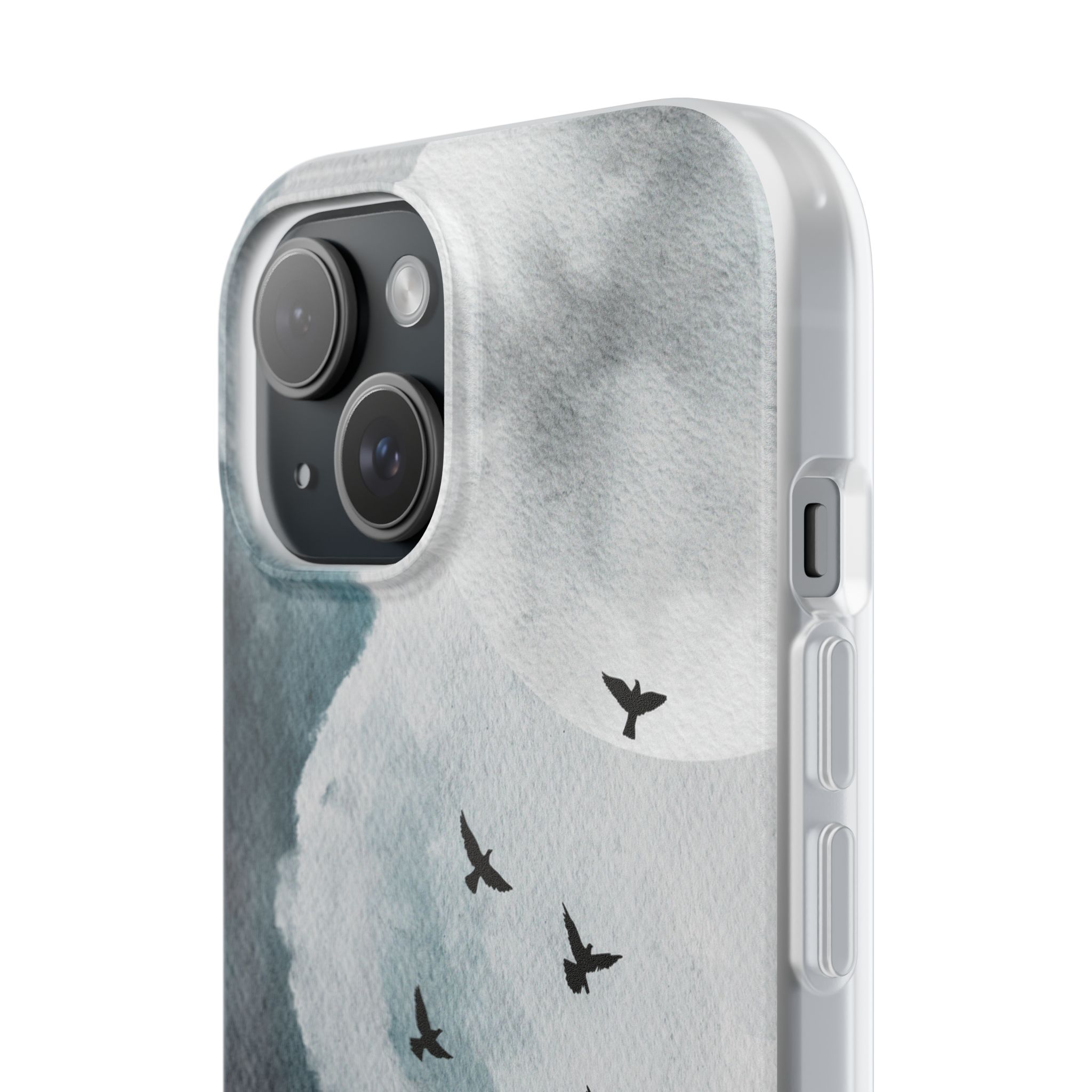 Enchanting Moon & Birds Flexi Case - Watercolor Sky Design - Image 219